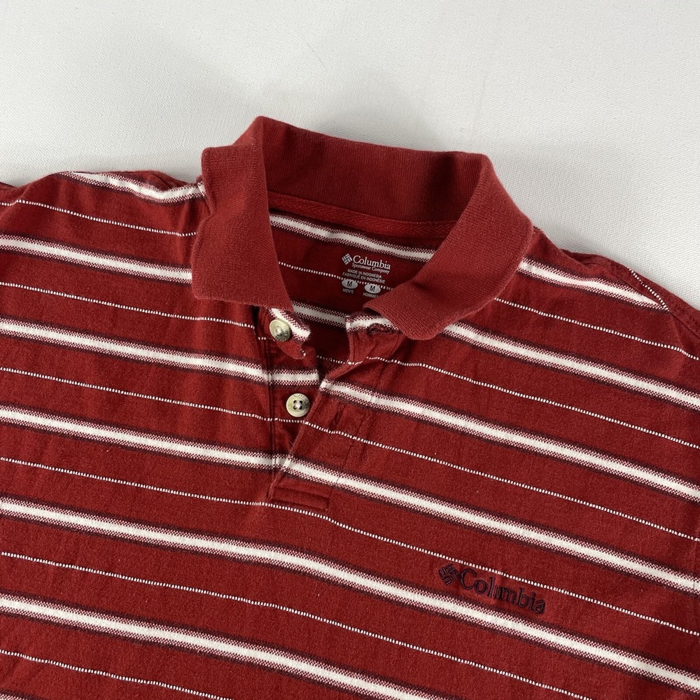 Columbia Polo Shirt Adult Small Red Striped Short Sleeve Cotton Golf Men's READ